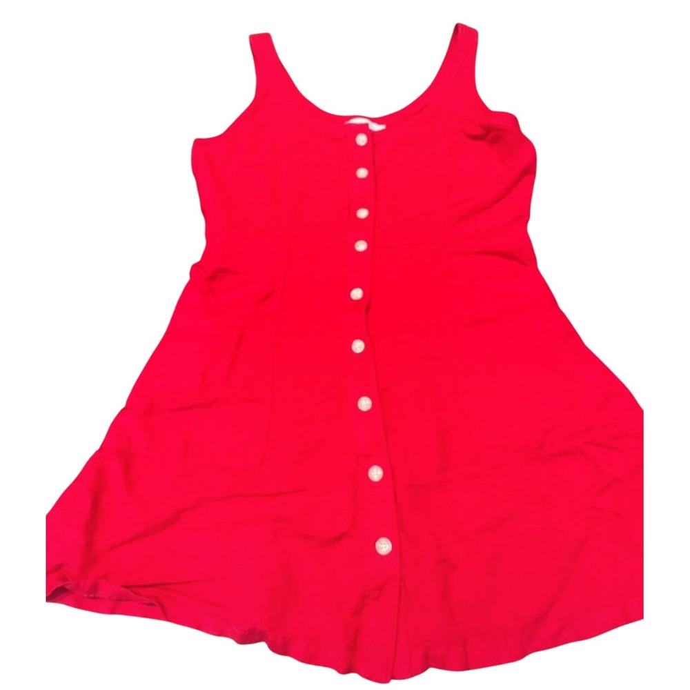 LOFT Womens Red Linen Blend Button Front Sleeveless Pocket Dress Size 12